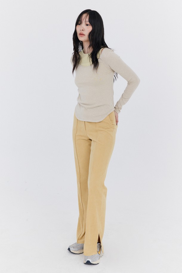 WNDERKAMMER - 롱/미디팬츠 - Corduroy semi-Bootcut Pants_Yellow