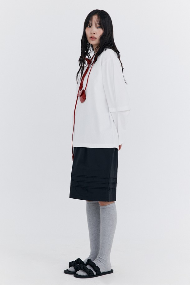 WNDERKAMMER - 미디스커트 - Raw-cut Tuck Skirt_Black