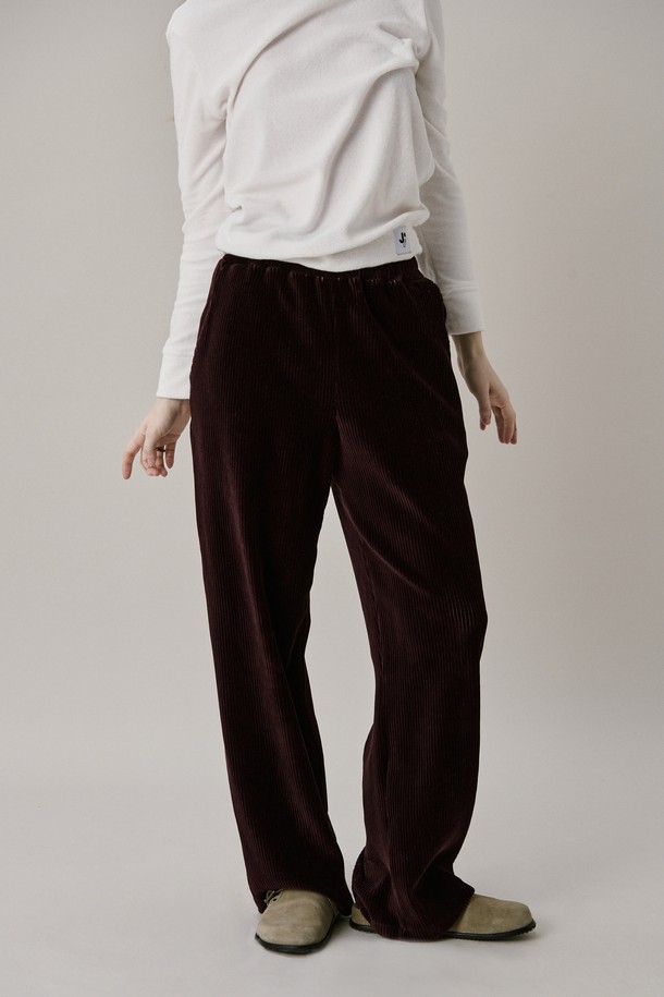 JUNEJUNE SPACE - 롱/미디팬츠 - [10차 리오더] 24 Two Tone Velour Pants_Burgundy