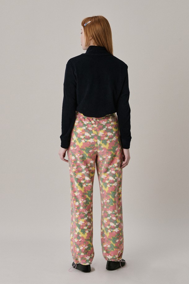 JUNEJUNE SPACE - 롱/미디팬츠 - Flower Fleece Jogger Pants_Pink