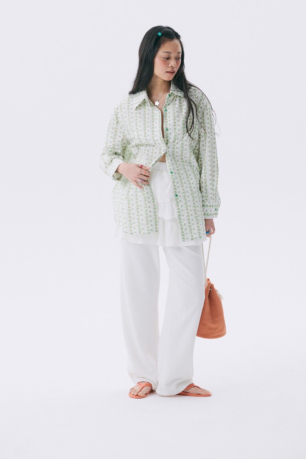 JUNEJUNE SPACE - 롱/미디팬츠 - Frill Banding Pants_White