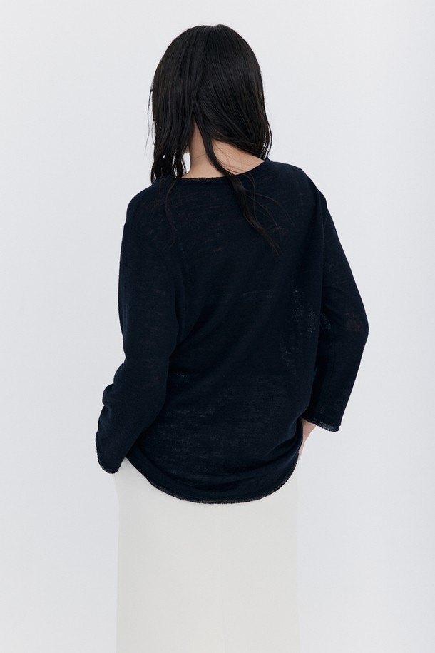 WNDERKAMMER - 긴소매 티셔츠 - Wool Button Line T-shirt_Navy