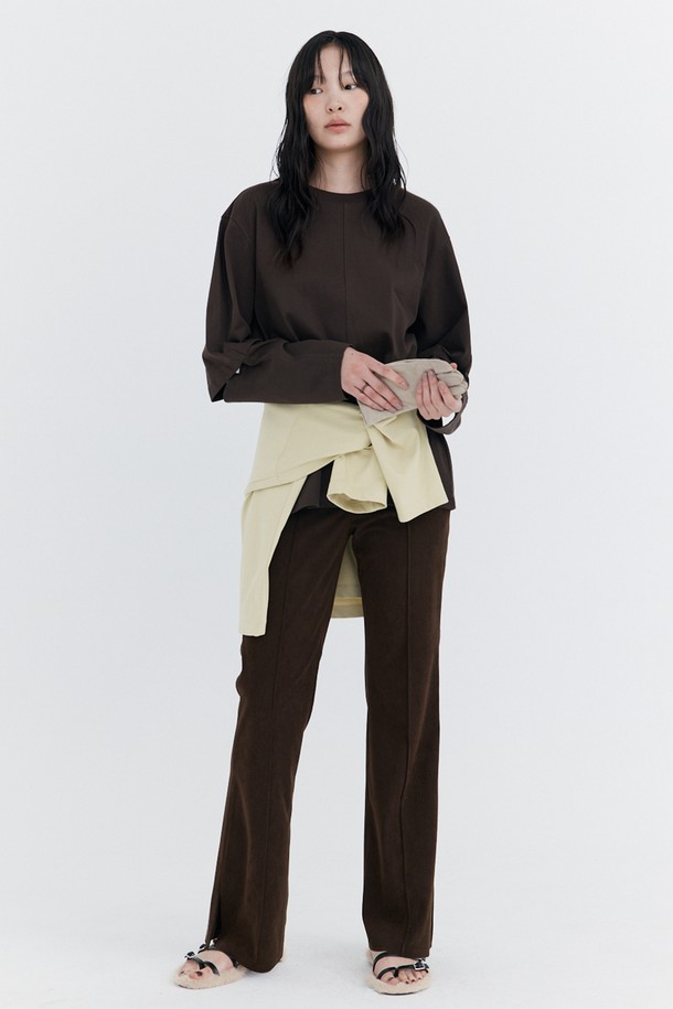 WNDERKAMMER - 롱/미디팬츠 - Corduroy semi-Bootcut Pants_Brown