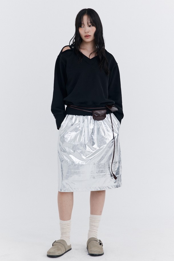 WNDERKAMMER - 미디스커트 - Raw-cut Tuck Skirt_Silver