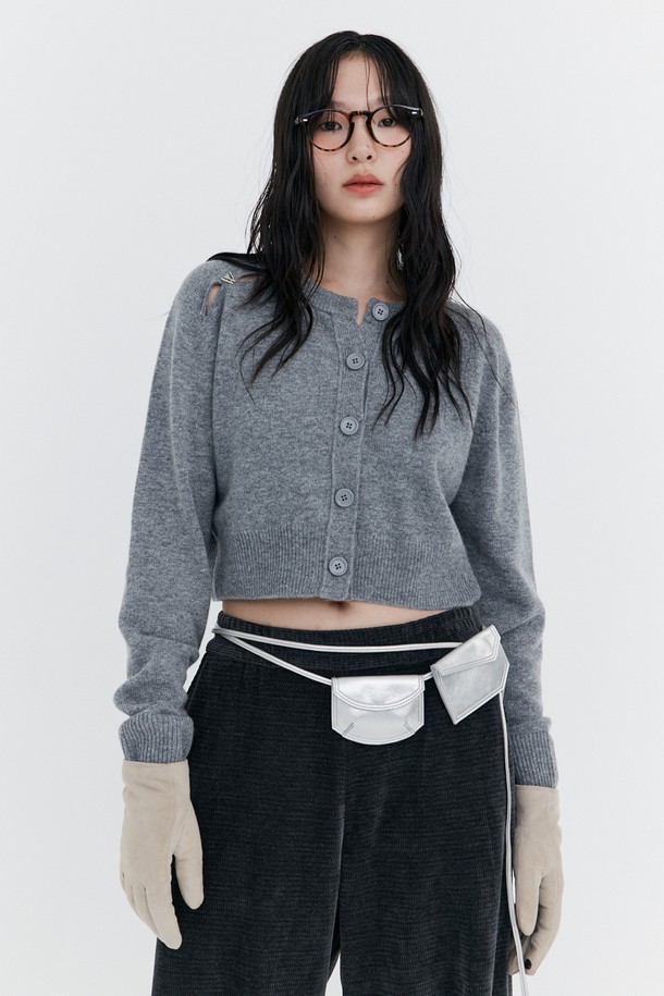 wnderkammer - 가디건 - Open Point Crop Knit Cardigan_Grey