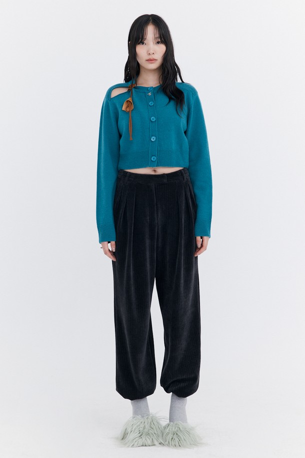 WNDERKAMMER - 가디건 - Open Point Crop Knit Cardigan_Turquoise Blue