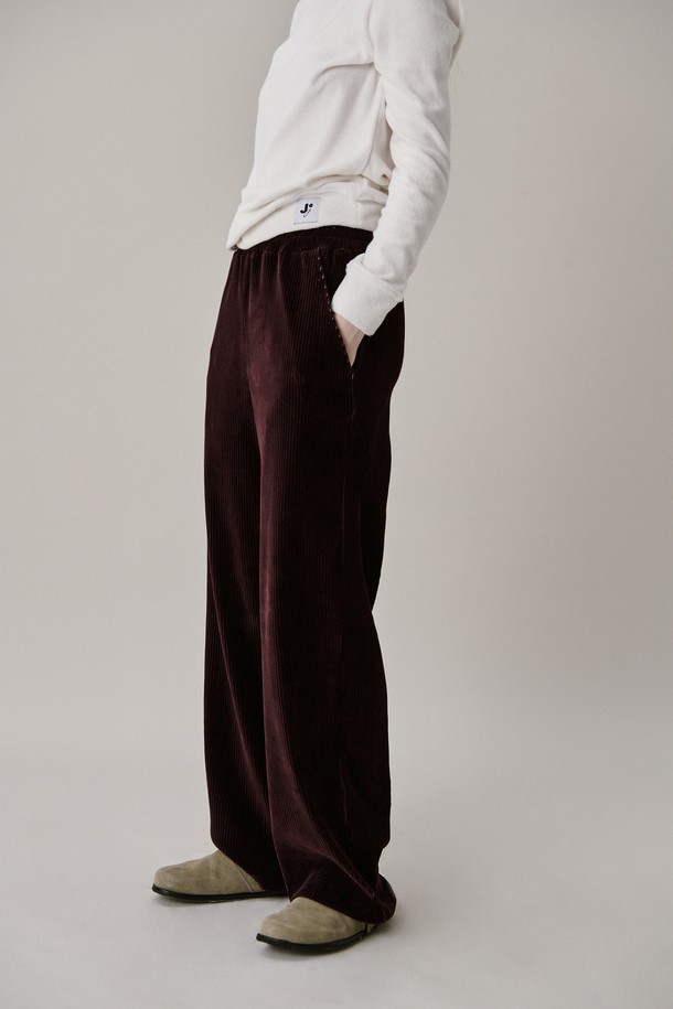 JUNEJUNE SPACE - 롱/미디팬츠 - [10차 리오더] 24 Two Tone Velour Pants_Burgundy