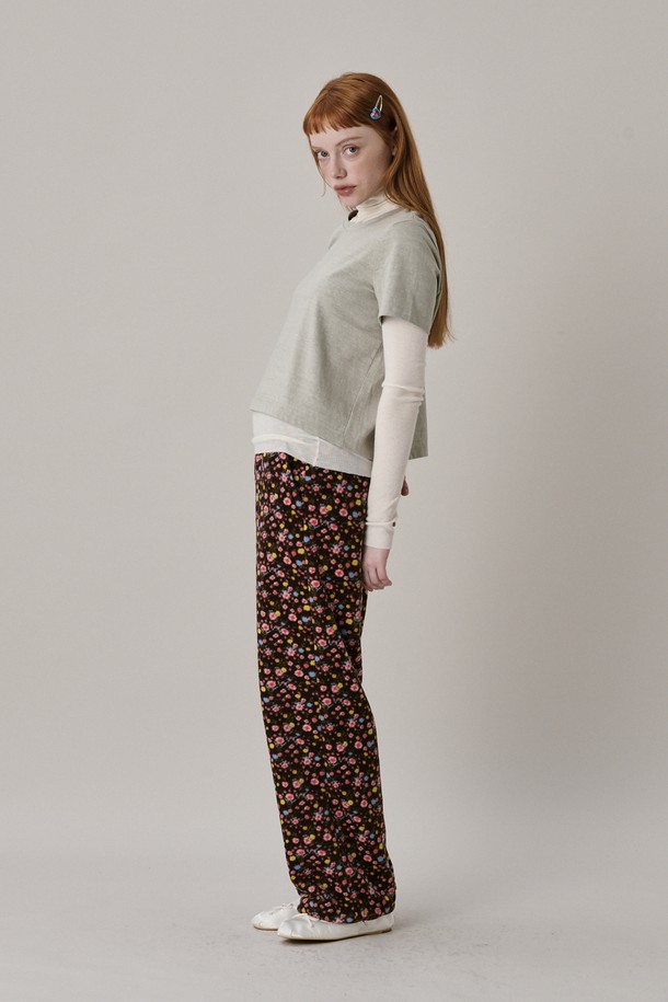 JUNEJUNE SPACE - 롱/미디팬츠 - Flower Fleece Jogger Pants_Brown