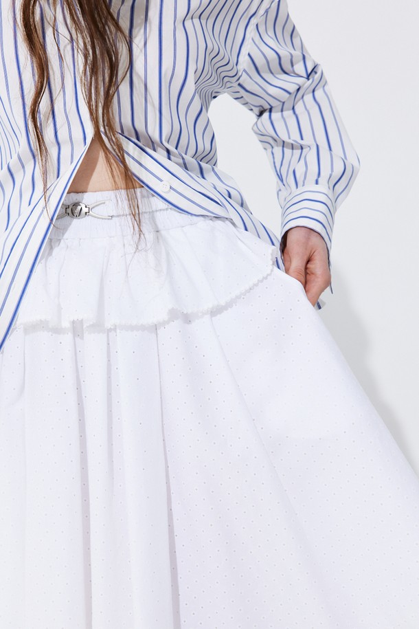 WNDERKAMMER - 미디스커트 - Eyelet Punching Banding Skirt_White