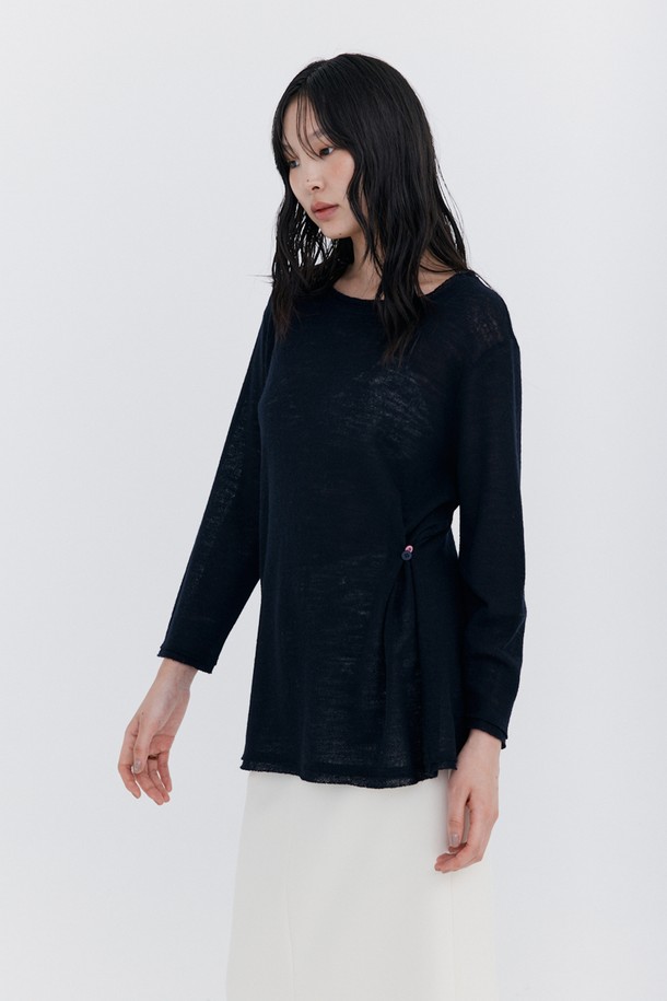 WNDERKAMMER - 긴소매 티셔츠 - Wool Button Line T-shirt_Navy