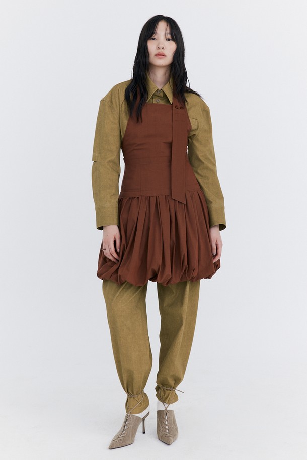 WNDERKAMMER - 롱/미디팬츠 - Washed Cotton Wide Pants_Khaki