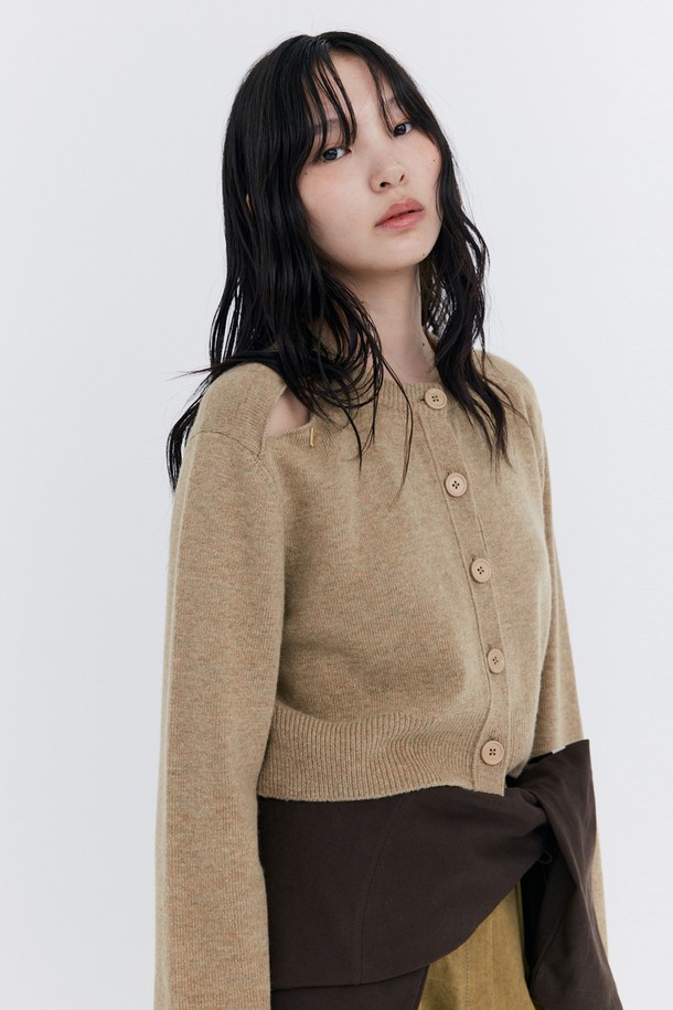 WNDERKAMMER - 가디건 - Open Point Crop Knit Cardigan_Beige