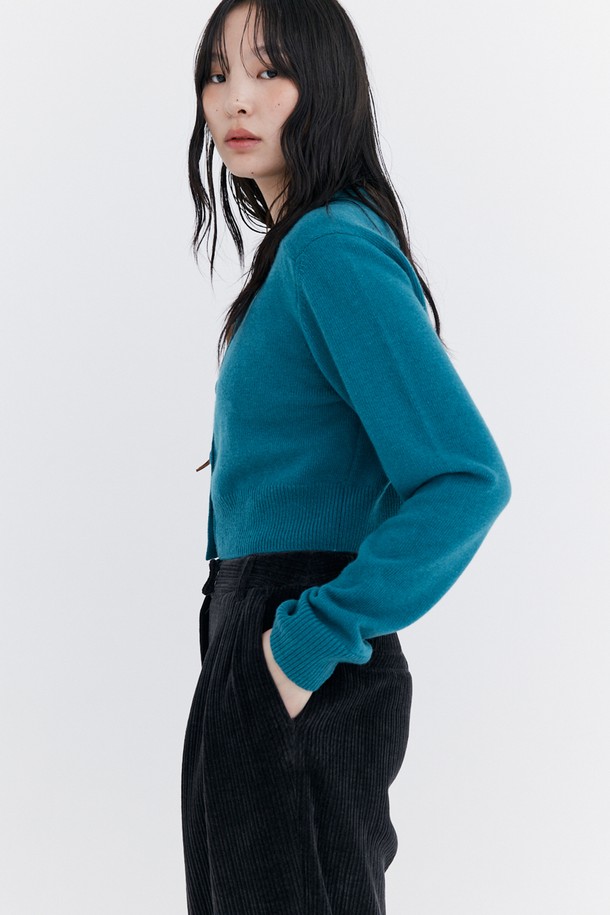 WNDERKAMMER - 가디건 - Open Point Crop Knit Cardigan_Turquoise Blue