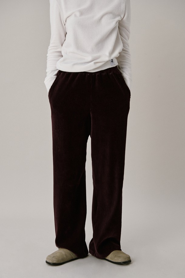 JUNEJUNE SPACE - 롱/미디팬츠 - [10차 리오더] 24 Two Tone Velour Pants_Burgundy