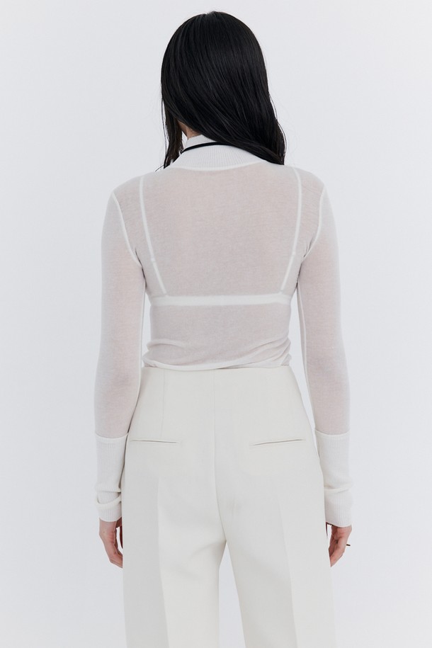 WNDERKAMMER - 긴소매 티셔츠 - Knit Rib Half Turtleneck T-shirt_Ivory