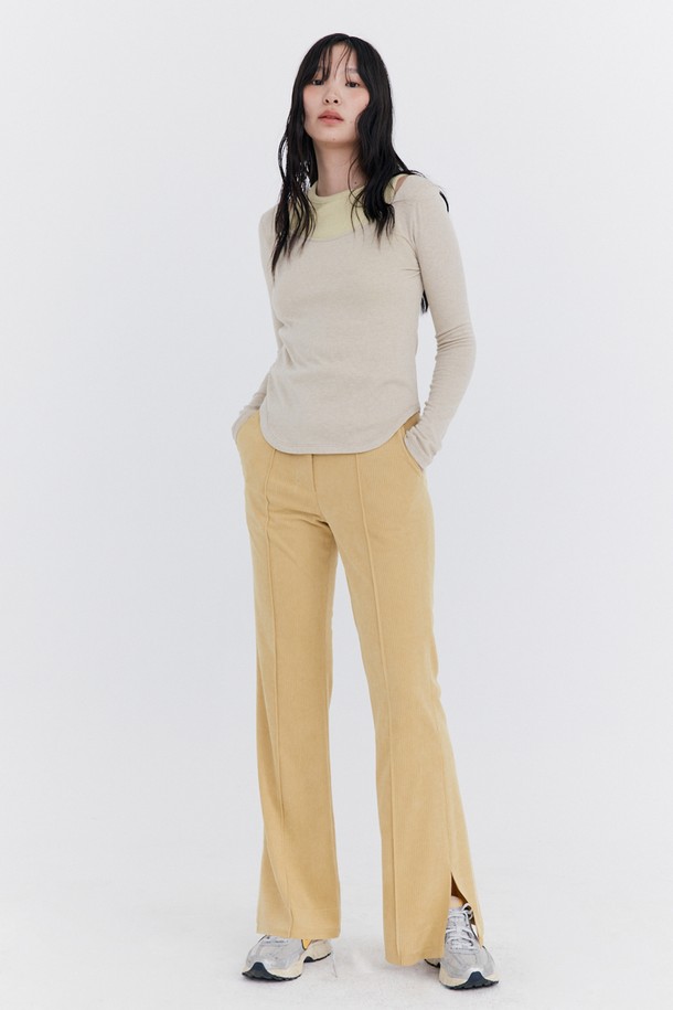 WNDERKAMMER - 롱/미디팬츠 - Corduroy semi-Bootcut Pants_Yellow