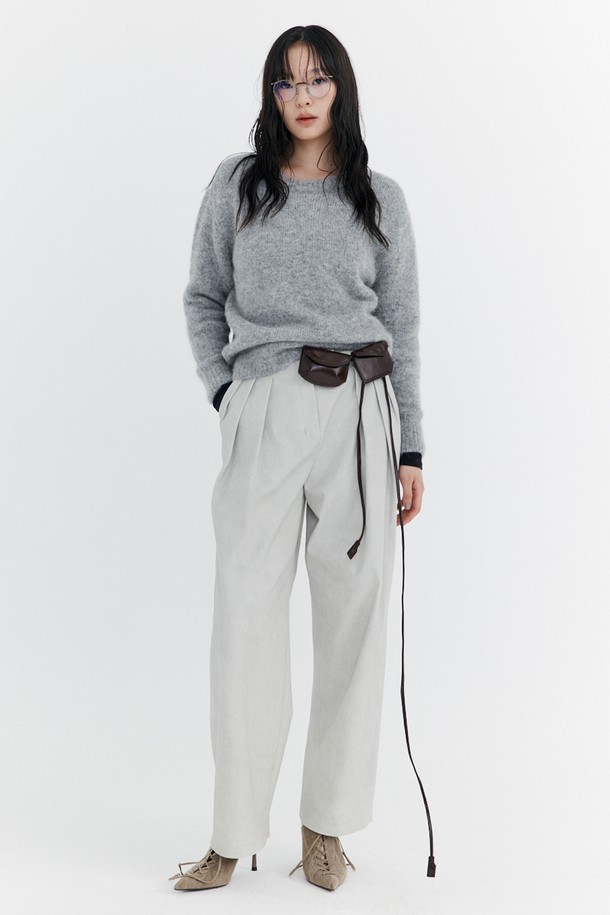 wnderkammer - 롱/미디팬츠 - Washed Cotton Wide Pants_Grey