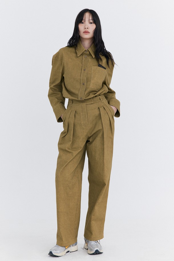 WNDERKAMMER - 롱/미디팬츠 - Washed Cotton Wide Pants_Khaki