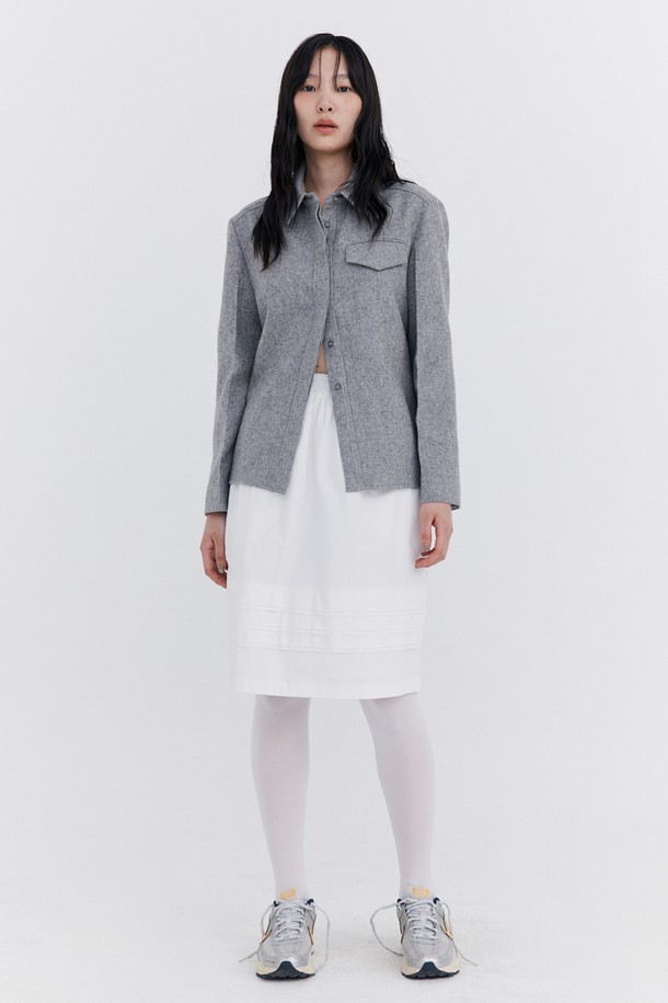 WNDERKAMMER - 미디스커트 - Raw-cut Tuck Skirt_White