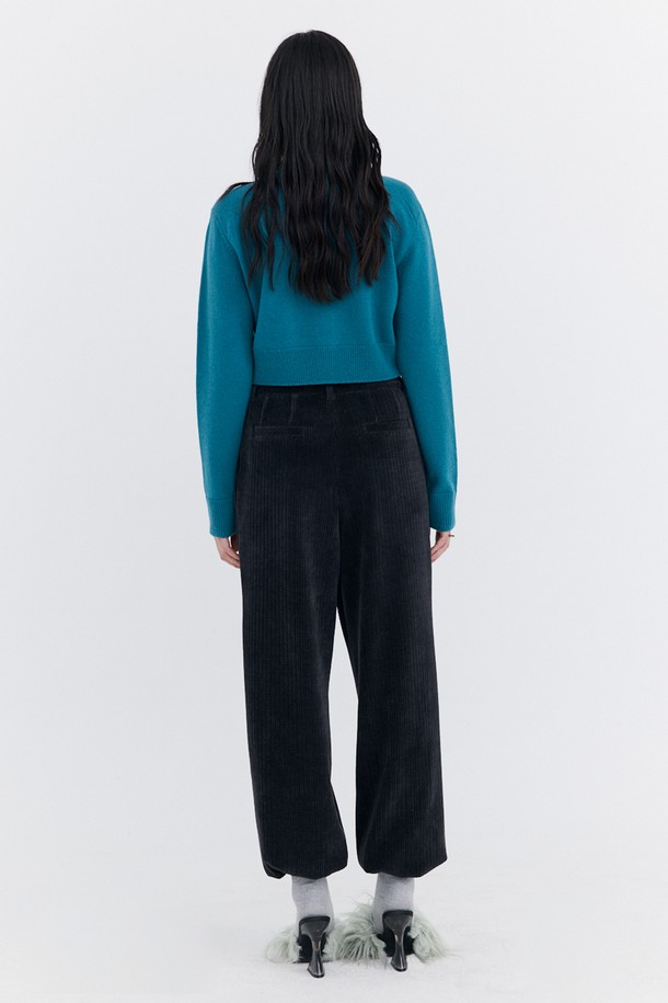 WNDERKAMMER - 가디건 - Open Point Crop Knit Cardigan_Turquoise Blue