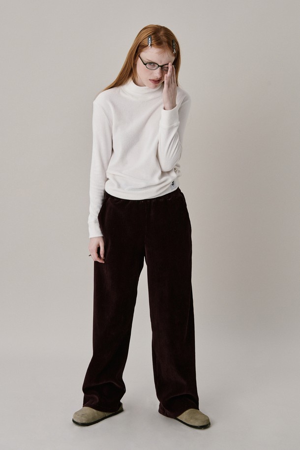 JUNEJUNE SPACE - 롱/미디팬츠 - [10차 리오더] 24 Two Tone Velour Pants_Burgundy