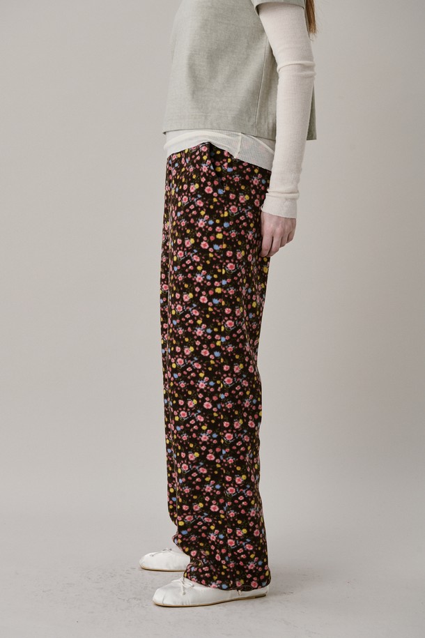 JUNEJUNE SPACE - 롱/미디팬츠 - Flower Fleece Jogger Pants_Brown