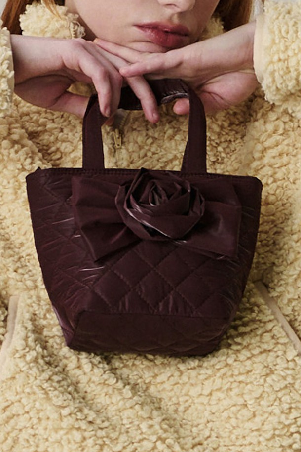 JUNEJUNE SPACE - 토트백 - Quilted Ribbon Mini bag_Burgundy