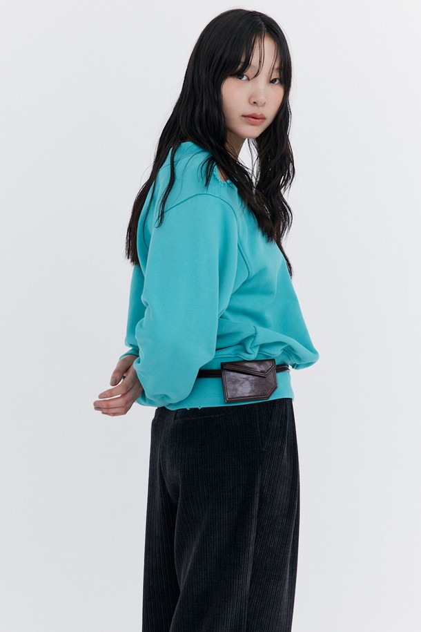 WNDERKAMMER - 긴소매 티셔츠 - Damage V-neck sweatshirt_Mint