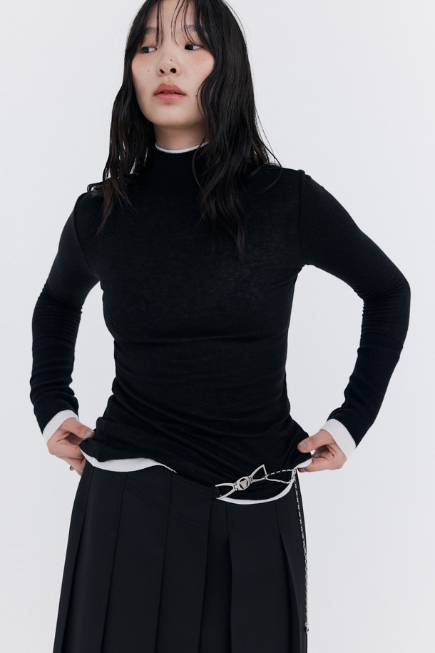 WNDERKAMMER - 긴소매 티셔츠 - Knit Rib Half Turtleneck T-shirt_Black