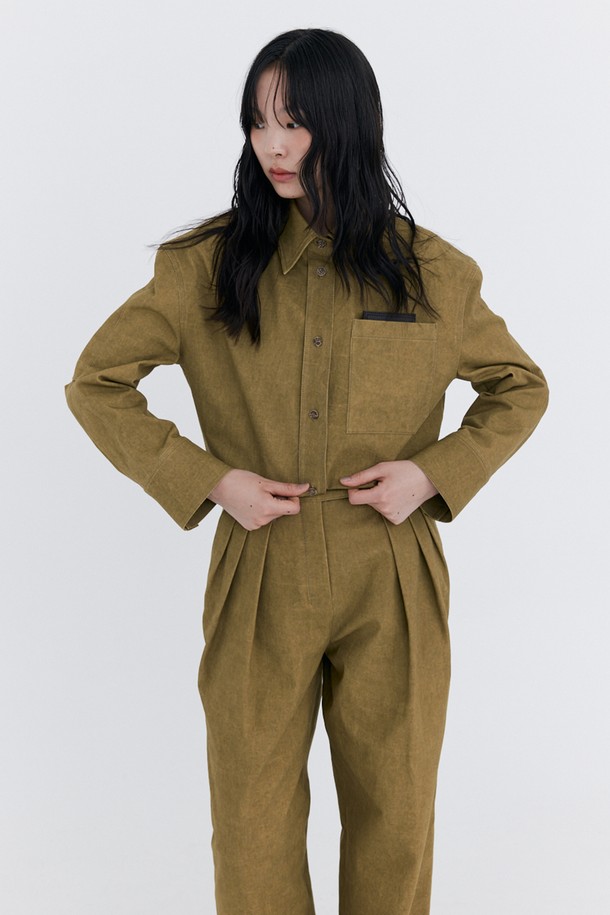 WNDERKAMMER - 롱/미디팬츠 - Washed Cotton Wide Pants_Khaki