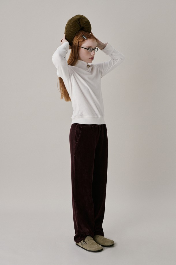 JUNEJUNE SPACE - 롱/미디팬츠 - [10차 리오더] 24 Two Tone Velour Pants_Burgundy