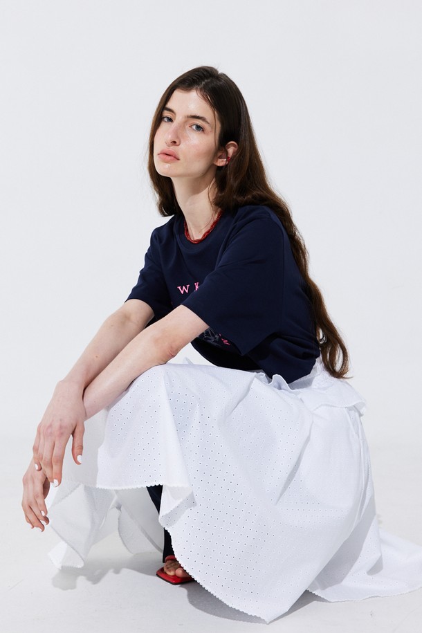 WNDERKAMMER - 미디스커트 - Eyelet Punching Banding Skirt_White