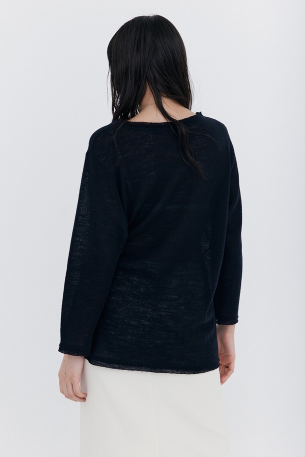 WNDERKAMMER - 긴소매 티셔츠 - Wool Button Line T-shirt_Navy