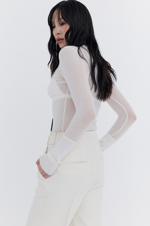 WNDERKAMMER - 긴소매 티셔츠 - Knit Rib Half Turtleneck T-shirt_Ivory