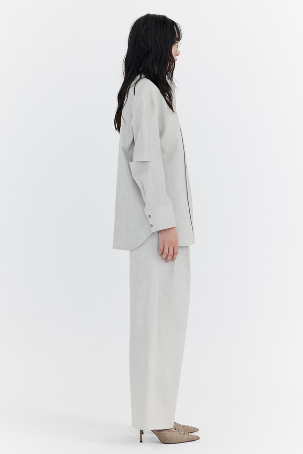 wnderkammer - 롱/미디팬츠 - Washed Cotton Wide Pants_Grey