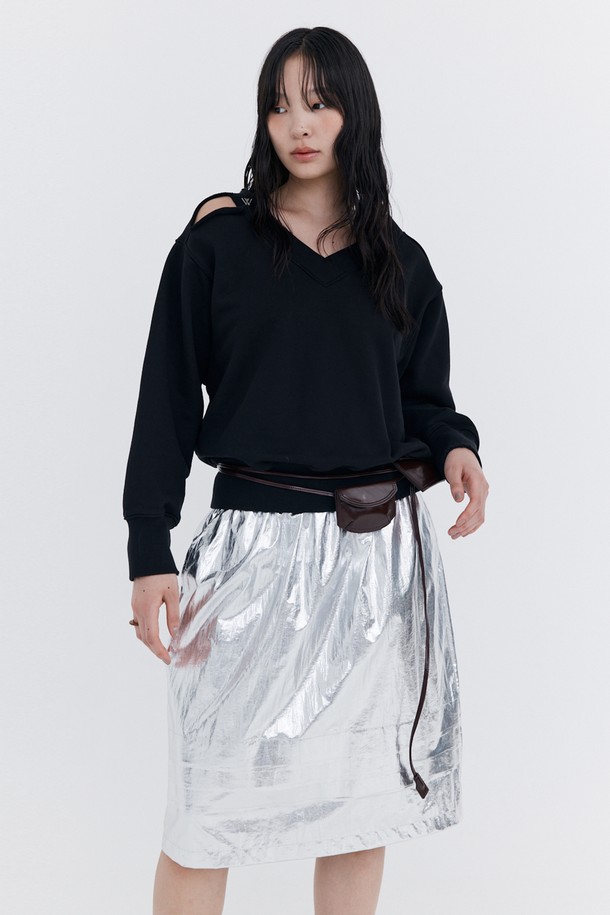 WNDERKAMMER - 미디스커트 - Raw-cut Tuck Skirt_Silver