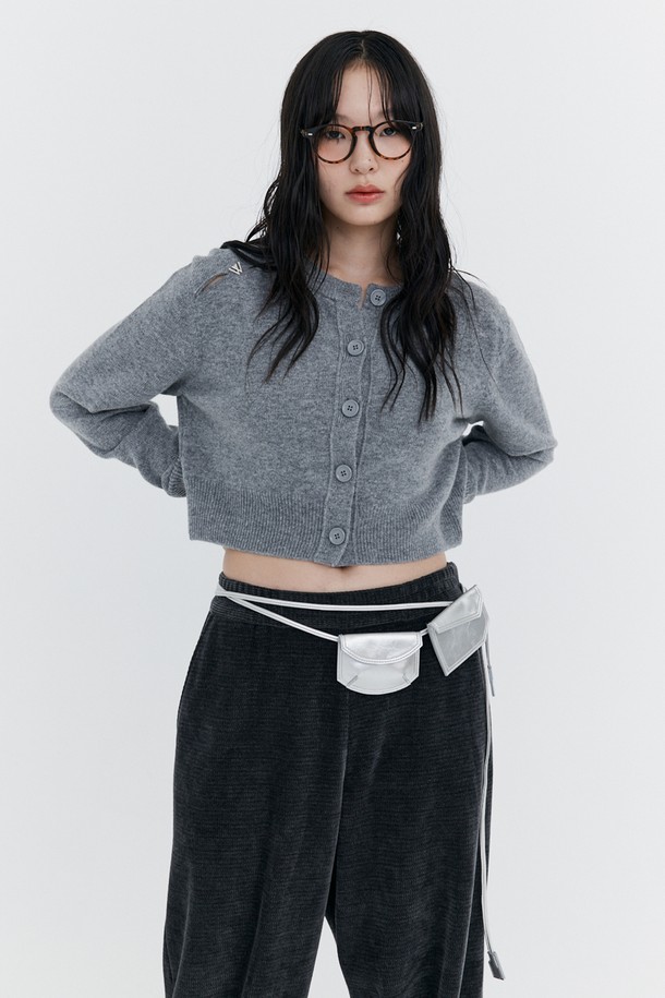 wnderkammer - 가디건 - Open Point Crop Knit Cardigan_Grey