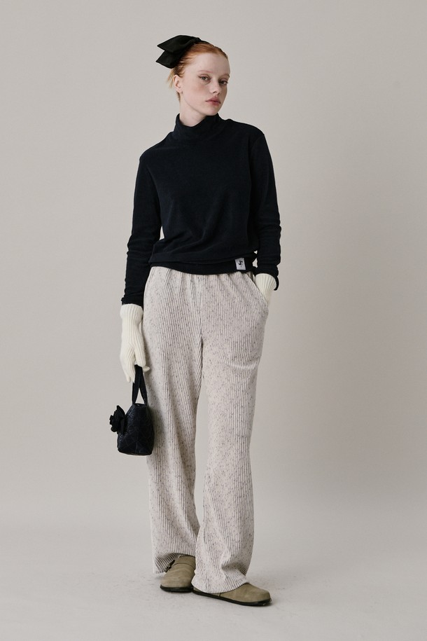 JUNEJUNE SPACE - 롱/미디팬츠 - 24 Two Tone Velour Pants_Ivory