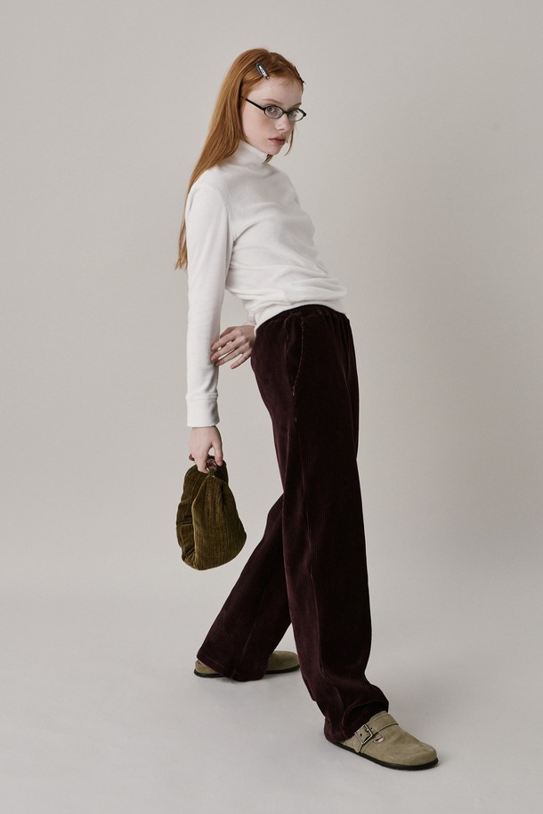 JUNEJUNE SPACE - 롱/미디팬츠 - [10차 리오더] 24 Two Tone Velour Pants_Burgundy