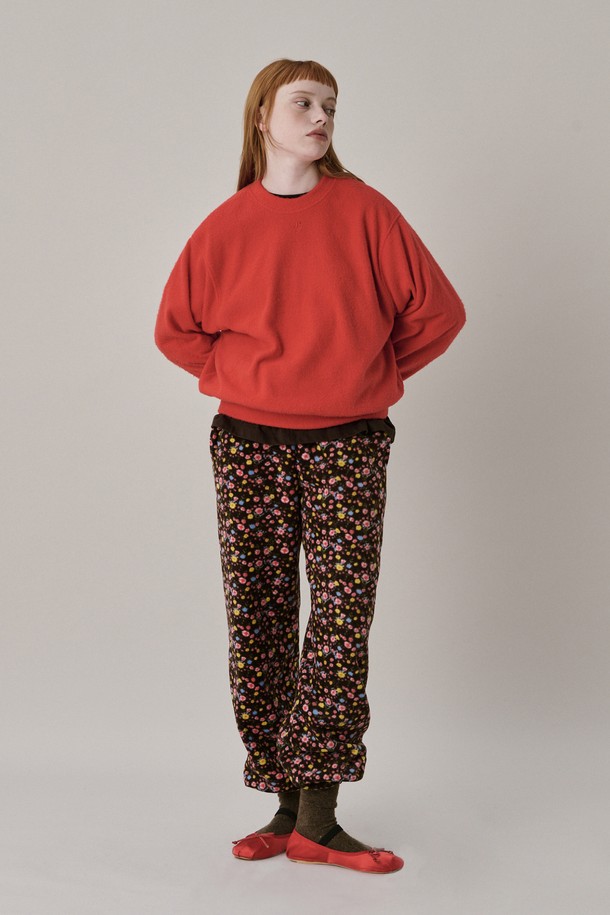 JUNEJUNE SPACE - 롱/미디팬츠 - Flower Fleece Jogger Pants_Brown