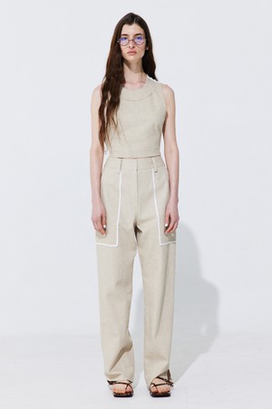 Color-Block Point linen Trousers_Beige