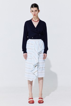 Floral Embroidery Banding Skirt_Light Blue