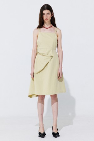 Shirring Back Line Layered Dress_Olive