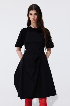 Shirring Back Line Layered Dress_Black