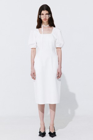 Pearl Balloon Line Dress_White