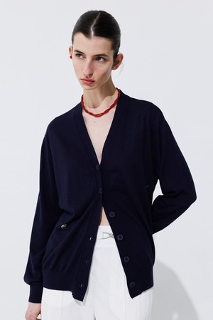 Silky Unbalanced Cardigan_Navy