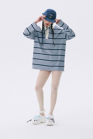 Stripe Rugby Boxy T-shirt_Navy