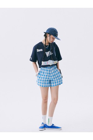 Floral Check Banding Shorts_Blue