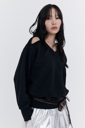 Damage V-neck sweatshirt_Black