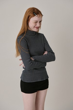 New Logo Stripe Turtleneck T-shirt_Navy